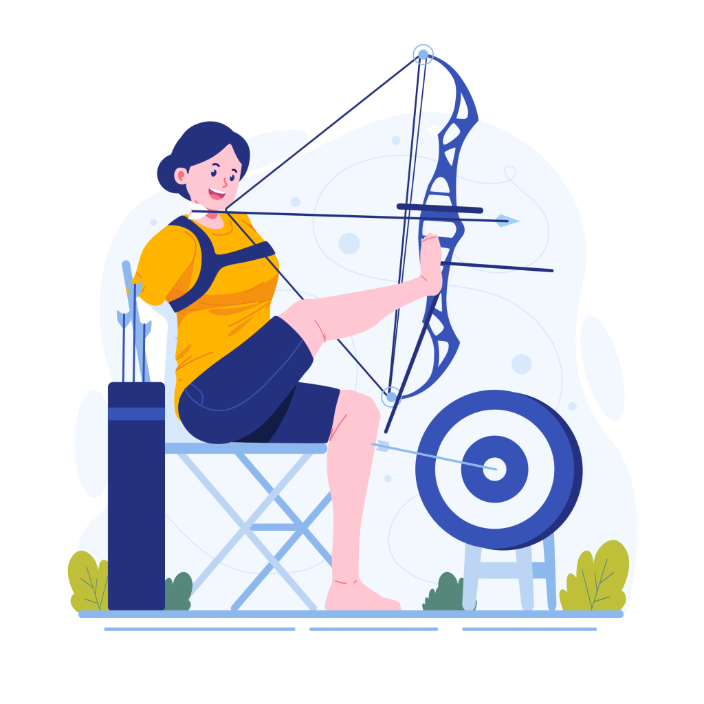 Disabled woman practicing archery